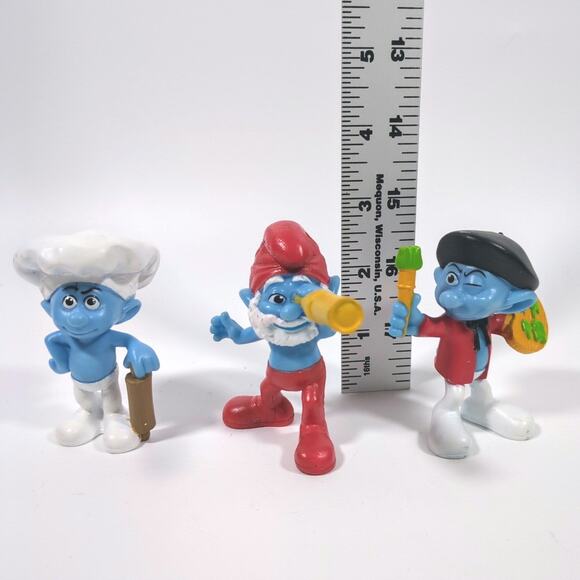 Lot of 3 Smurfs Peyo 3" PVC Figures Baker Papa Telescope Painter McDonalds 2011 - Picture 2 of 3